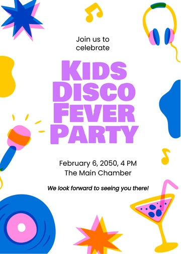 Free Fun Disco Kids Party Invitation Template to Edit Online