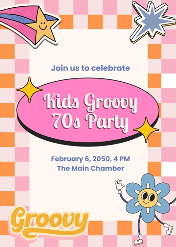 Free 70s-Themed Kids Party Invitation Template to Edit Online