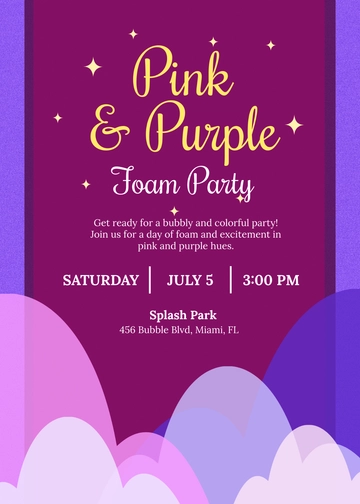 Free Pink and Purple Kids Foam Party Invitation Template to Edit Online