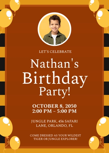 Free Digital Tiger Kids Invitation Template to Edit Online