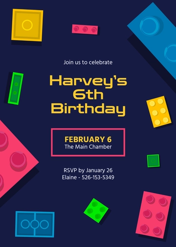 Free Lego Kids Party Invitation Background Template to Edit Online
