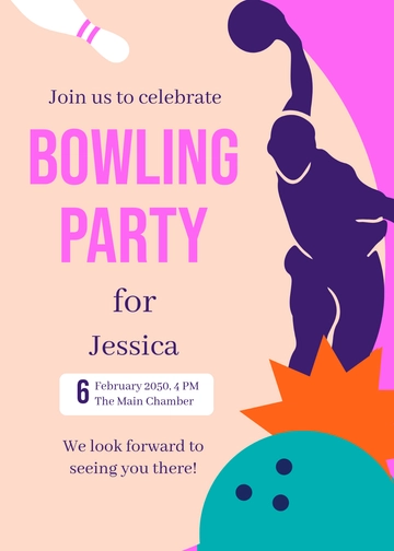 Free Neon Pink Bowling Invitation Template to Edit Online