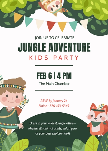 Free Jungle Dress Code Kids Party Invitation Template to Edit Online