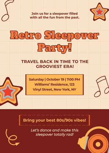 Free Retro Sleepover at Home Invitation Template to Edit Online