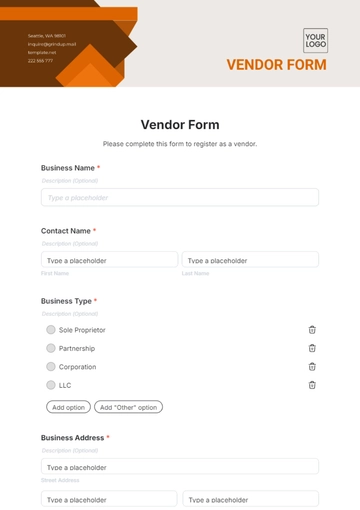 Free Vendor Form Template to Edit Online