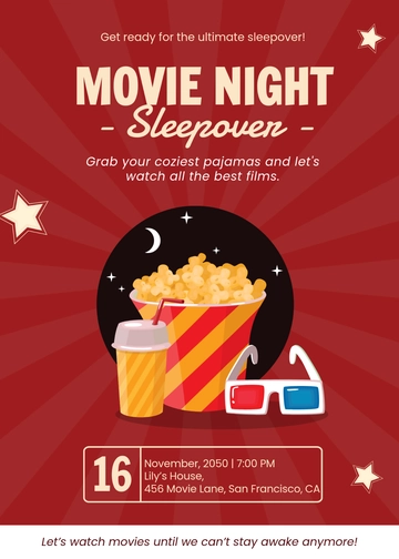 Free Movie Night Sleepover Invitation Template to Edit Online