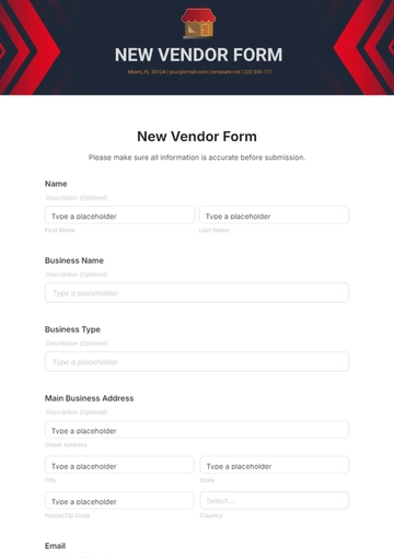 Free New Vendor Form Template to Edit Online