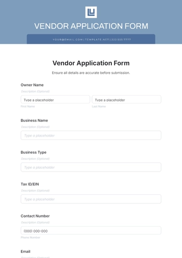 Free Vendor Application Form Template to Edit Online