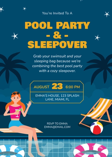 Free Creative Pool Party Sleepover Invitation Template to Edit Online