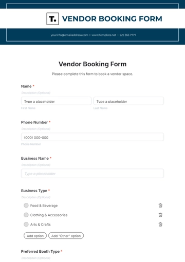 Free Vendor Booking Form Template to Edit Online