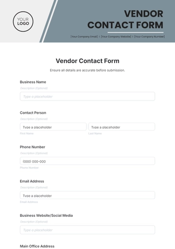 Free Vendor Contact Form Template to Edit Online