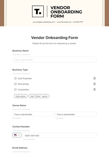 Free Vendor Onboarding Form Template to Edit Online