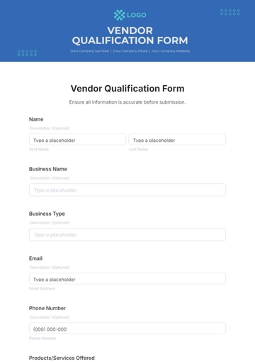 Free Vendor Qualification Form Template to Edit Online