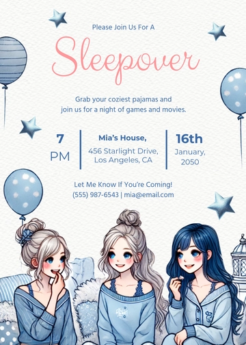Free Digital Friendship Sleepover Invitation Template to Edit Online
