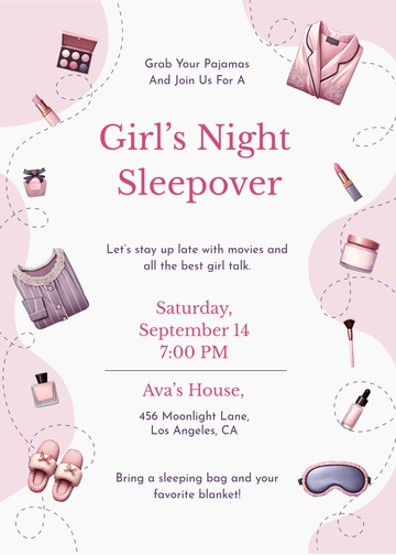 Free Aesthetic Girls??? Night Sleepover Invitation Template to Edit Online