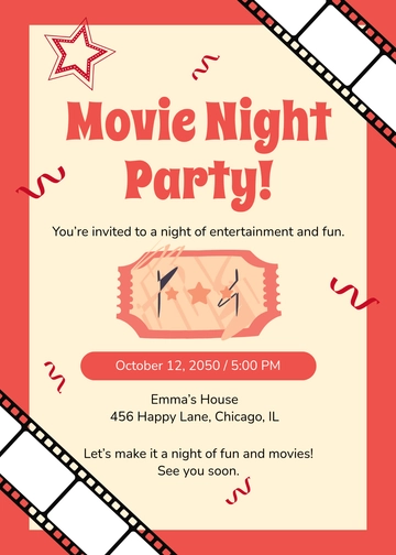 Free Kids Movie Night Invitation Template to Edit Online