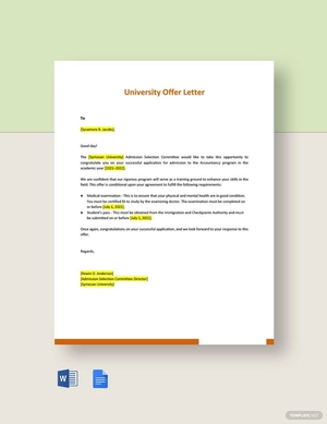 University Offer Letter