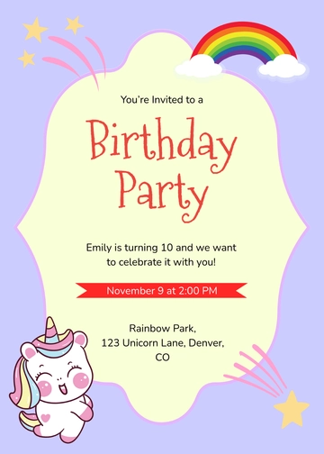 Free Unicorn Invitation Template for Kids to Edit Online