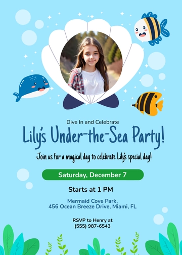 Free Glitter Mermaid Kids Invitation Template to Edit Online