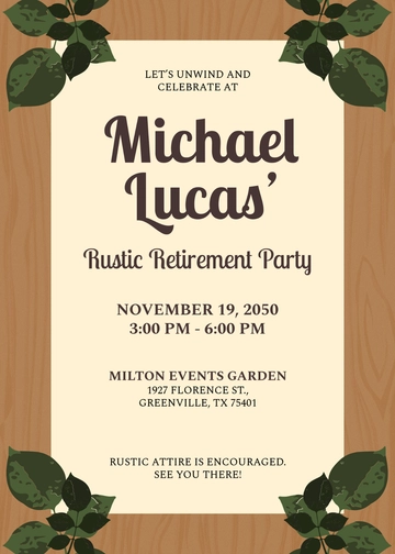 Free Rustic Retirement Party Invitation Template to Edit Online