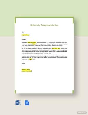 University Acceptance Letter