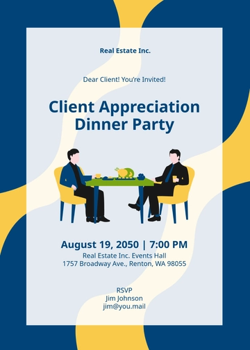 Free Blue and Yellow Client Appreciation Invitation Template to Edit Online
