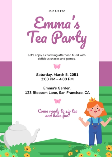 Free Kids Tea Party Invitation Template for Girls to Edit Online