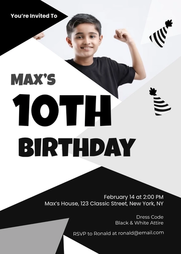 Free Black and White Kids Invitation Template with RSVP to Edit Online