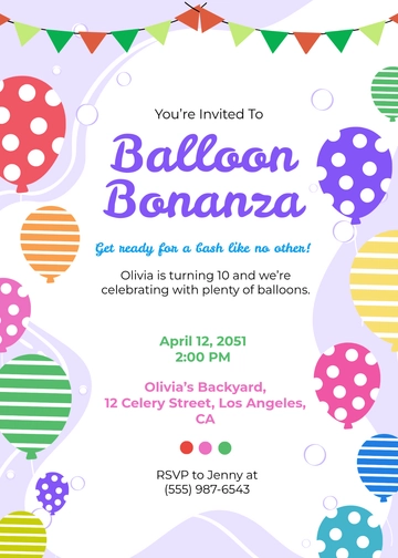 Free Colorful Balloon Kids Invitation Template to Edit Online