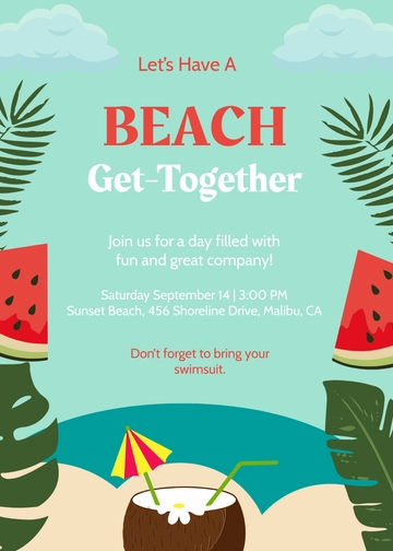 Free Colorful Illustration Beach Invitation Template to Edit Online