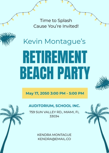 Free Blue and Yellow Beach Retirement Party Invitation Template to Edit Online