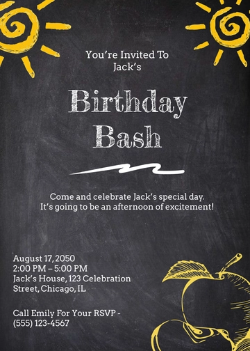 Free Professional Chalkboard Invitation Template for Kids to Edit Online