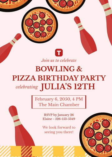 Free Pizza and Bowling Invitation Template to Edit Online
