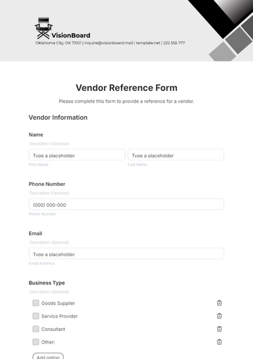Free Vendor Reference Form Template to Edit Online