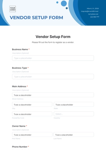 Free Vendor Setup Form Template to Edit Online