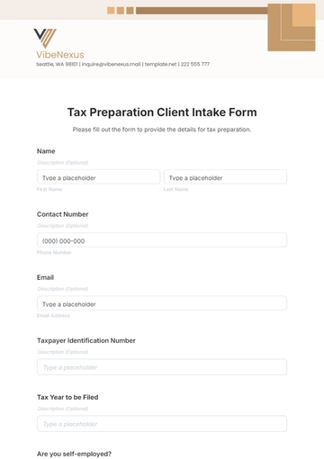 Free Tax Preparation Client Intake Form Template to Edit Online