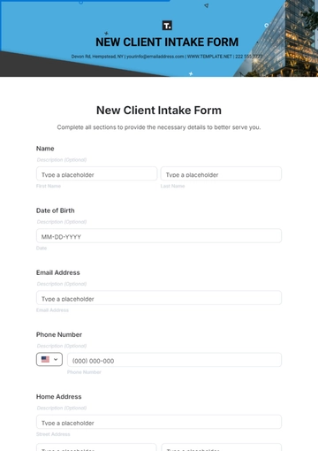 Free New Client Intake Form Template to Edit Online