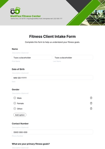 Free Fitness Client Intake Form Template to Edit Online
