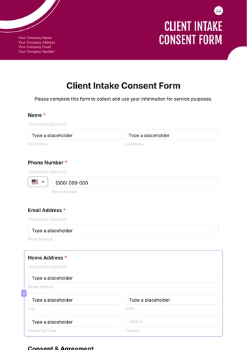 Free Client Intake Consent Form Template to Edit Online