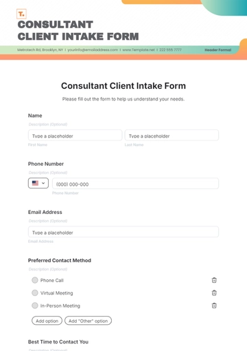 Free Consultant Client Intake Form Template to Edit Online