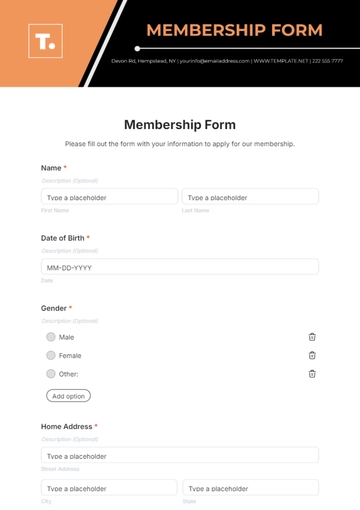 Free Membership Form Template to Edit Online