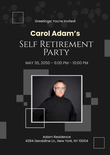 Free Black Self Retirement Party Invitation Template to Edit Online