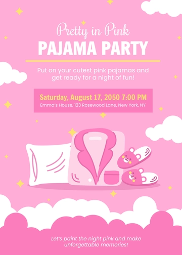 Free Pink Pajama Sleepover Invitation Template to Edit Online