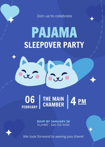 Free Blue Sleepover Invitation Template to Edit Online