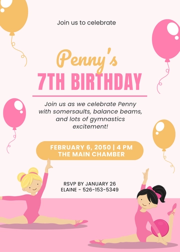 Free Kids Gymnastics Party Invitation for Girls Template to Edit Online