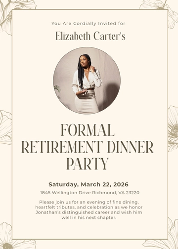 Free Formal Retirement Dinner Party Invitation Template to Edit Online