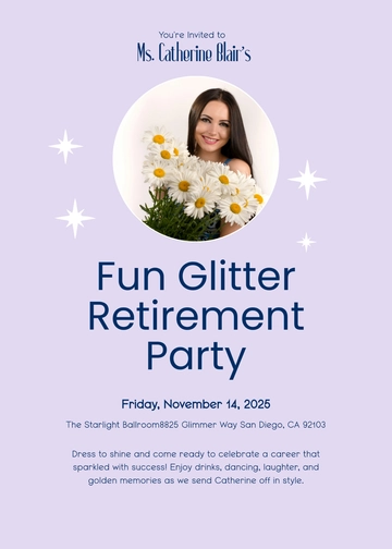 Free Fun Glitter Retirement Party Invitation Background Template to Edit Online