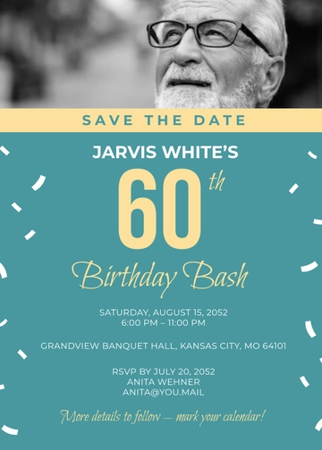 Free 60th Birthday Save the Date Invitation Template to Edit Online