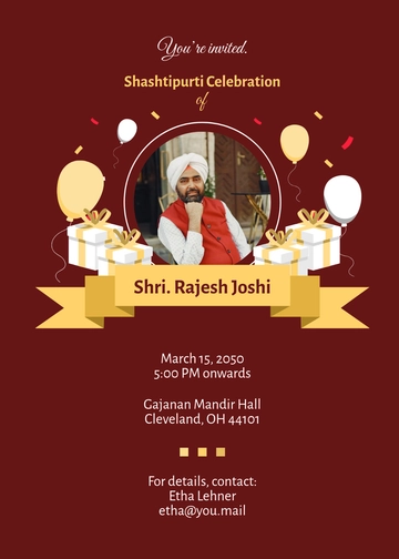 Free Marathi 60th Birthday Invitation Template to Edit Online