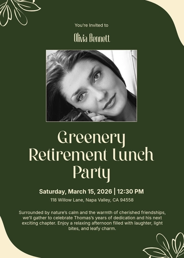 Free Greenery Retirement Lunch Party Invitation Template to Edit Online